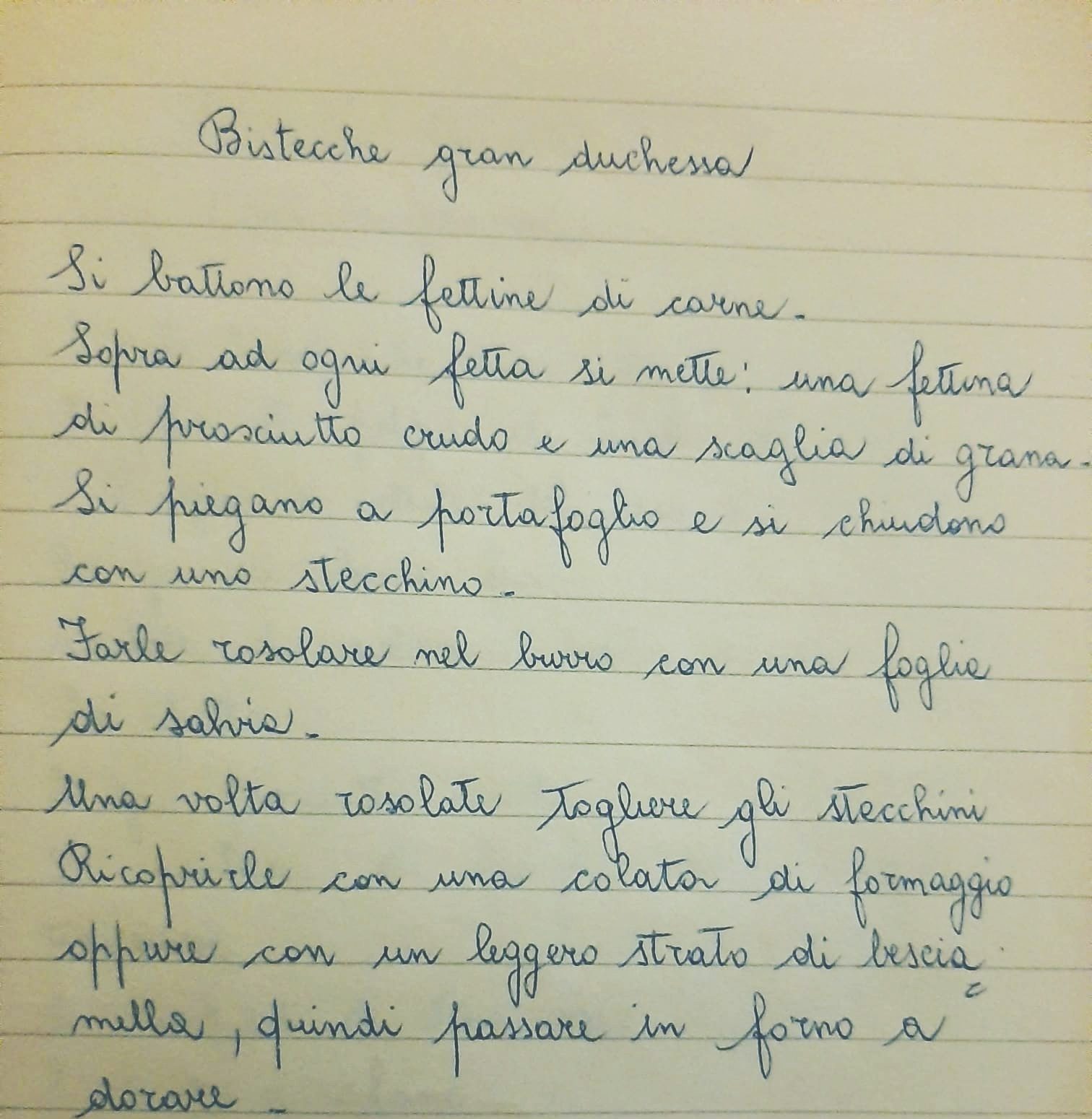 pagina di ricettario con ricetta bistecchine